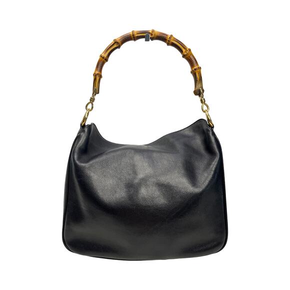 Gucci Black Leather Bamboo Handle Shoulder Bag Vintage 001 1014 1638 Italy - Picture 1 of 16
